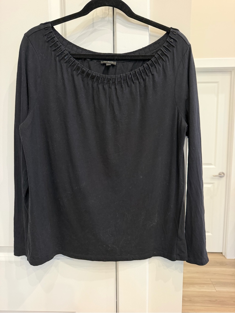 Talbots Black Embellished Neck Long Sleeve Top Size L